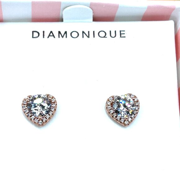 Diamonique New in Box Sterling Silver Rose Pink Gold Heart Cut CZ Earrings QVC - Picture 8 of 8